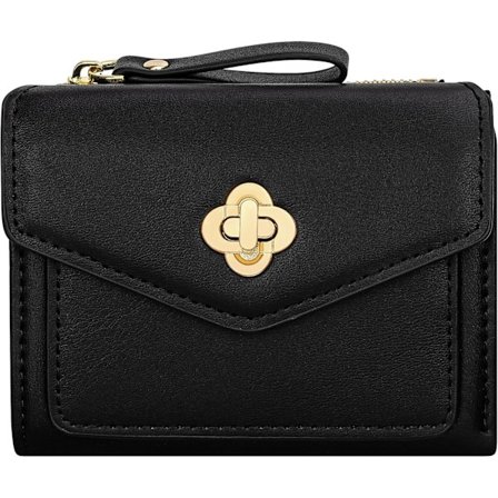 (Svart) Liten lommebok for kvinner Lær Bifold Lommebok RFID Blokkering Kredittkortholder Søt Veske med Glidelås Mynt