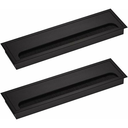 80x 200mm Rektangulär Kabelgenomföring för Infällda Skrivbord Möbel Kabelorganiserare 2 x [Svart]