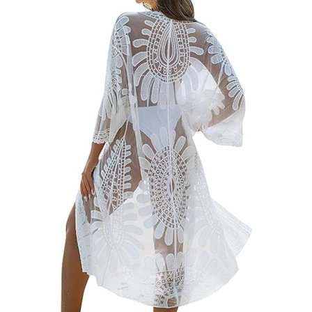 Kvinners badedrakt Cover Up 3/4 ermet mesh badedrakt Cover Up lang floral strand blonder Kimono sommer cardigan