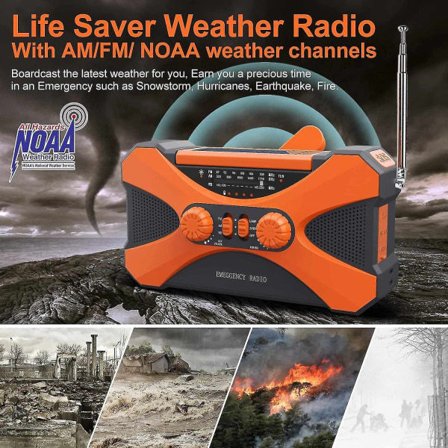 10000mah Nödradio Solhandvev Radio Bärbar AM/FM/NOAA Väderradio med Telefonladdare Ficklampa - Perfekt Orange