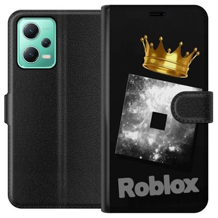 Kompatibelt Lommeboketui til Xiaomi Xiaomi Redmi Note 12 Minimalistisk svart og sølvfarget Roblox-symbol med gylden krone og luksuriøs gamer-estetik