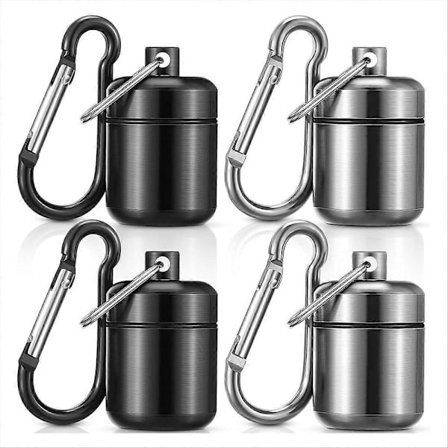 4-pakning ørepropp-etui nøkkelring, bærbar nøkkelring pilleetui, vanntett metall ørepropp-etui S