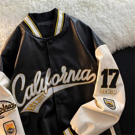Herr Varsity PU Baseball Jacka Par Broderi Letter Patchw black M black M