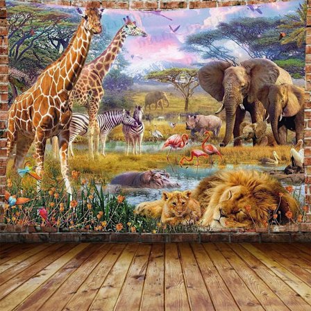 Dekorativ vægtæppe til soveværelset - Safari dyr natur giraffer