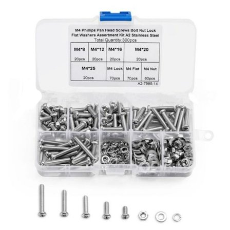 300 st Phillips Pan Head Skruvar Bult Muttrar Brickor Sortiment