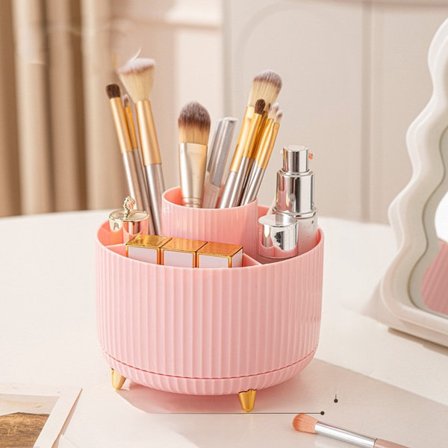 Pyörivä meikkisiveltimen pidike, sopii työpöydälle - Kosmetiikan säilytyslaatikko 15 * 15 * 12,5 cm (pinkki)