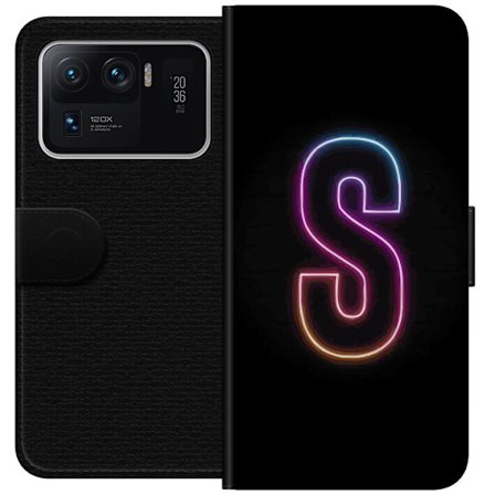 Kompatibelt Lommeboketui til Xiaomi Xiaomi Mi 11 Ultra Neonbokstav S i lysende rosa og blå toner mot mørk bakgrunn, stilig bokstavkunst med retrofut