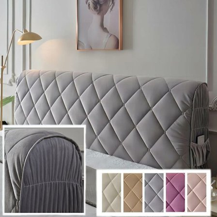 Grå, 180 cm, sengegavltrekk for dobbeltseng/enkelseng, polstret, elastisk