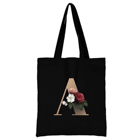 Alphabet Flower Tote Bag för kvinnor Canvas Shopping Bag Tyg Återanvändbar Handväska,1