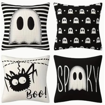 Sæt med 4 Vintage Halloween Pudebetræk – Vaskbar Polyester med Lynlås, 45x45 cm_OF