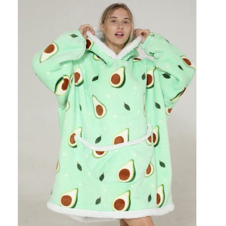 Herre Dame Oversized Hættetrøje Sweatshirt Casual Trendy Varm Fleece Bærbar Tæppe med Stor Lomme Avokado One Size