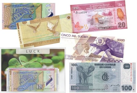 Hele verden - Seddelsamling Lykke - 5 pengesedler - Ucirkuleret