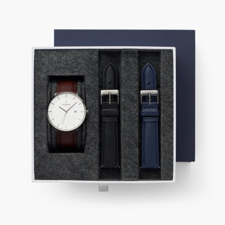 Nordgreen Herre Dansk Minimalistisk Analog Ur - Gun Metal Urkasse - Hvid Skive - 40mm Brun Læderrem