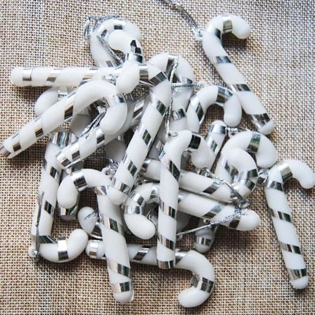 12 stk. slikkepind-stribede juletræspynt Juletræ hængende kugler dekoration kugle juletræspynt 7 cm slikkepind, sølv