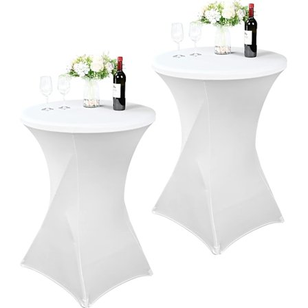 2 kappaleen setti neliönmuotoisia kulmapöytäliinoja, 80 x 110 cm pyöreä vastaanottobaaripöytäliina, valkoinen cocktail-pöytäliina häihin