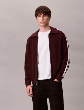 Calvin Klein Jeans Ls Racing Stripe Fz Sweater 9Gg - Burgundy - L