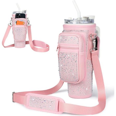 Bling Diamant vattenflaskpåse för Stanley 40/30 oz tumbler med korthållare, med justerbar rem för Stanley Cup-tillbehör