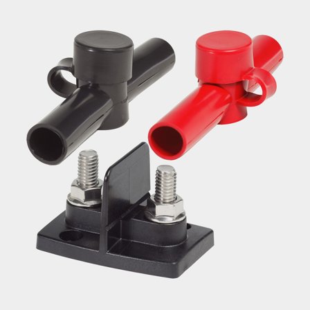 Jakoliitin Blue Sea Systems Dual PowerPost, 2 x M10, punainen (plus) / musta (miinus)