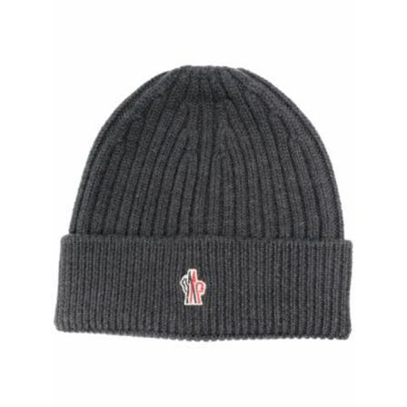 Moncler, Beanie With Logo Grijs, Heren, Maat:ONE Size