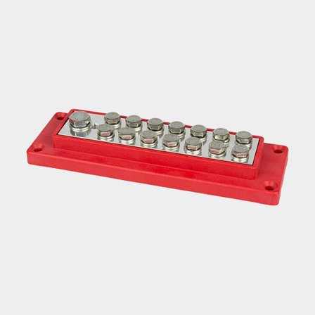 Aansluitklem Skyllermarks, 1 x M8 + 14 x M6, max 70 / 16 mm², rood (plus)