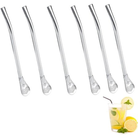 6-pack sugrörssked, 7-tums rostfritt stål sugrör med filter