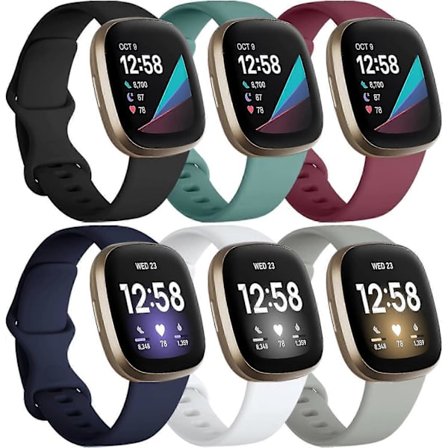 6-pakning med remmer for Fitbit Versa 3/4/Sense: Myke sports-erstatningsremmer