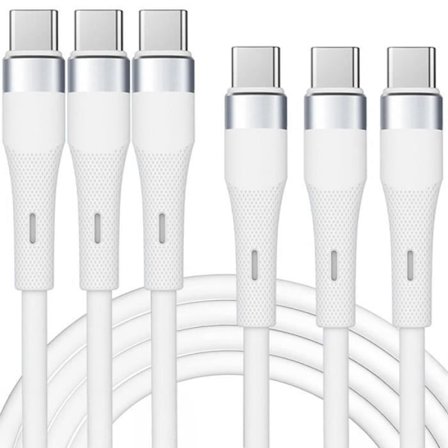 Lot-3 Snabb 60W USB-C Laddningskabel för iPhone 15, iPhone 16, iPhone 16e, iPhone 16 Pro - 1M Vit