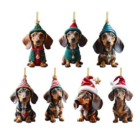 7x Gravhund Juletræspynt Robust og Holdbar Ornamenter til Festligt Præg Nem Ophængning[YJD]