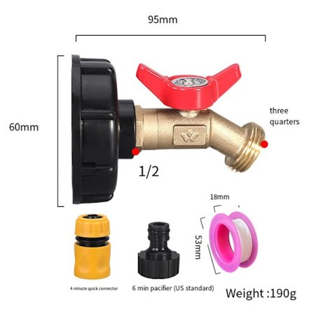 1000L IBC-säiliön liitin, adapterikansi, 4-pisteinen perhoskahvahan, musta nippa, 4-pisteinen pikaliitin