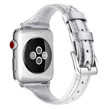 Apple Watch (41mm) B6 klockarmband i äkta läder - Silver / Storlek: L
