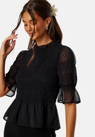Bubbleroom - Shannon Smock Blouse - Black - Kläder