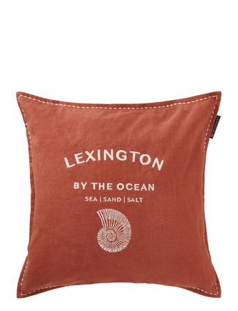 Logo Embroidered Linen/Cotton Pillow Cover Home Textiles Cushions & Blankets Cushion Covers Brown Lexington Home