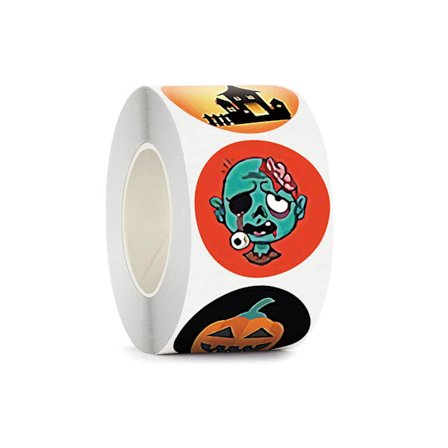 1 Rulle Etikettklistermärken Söta Lätta att Klistra In Firande Färgglada Halloween Pumpa Häxa Spöke Dekorations Etiketter för Bar(I,3.8cm)