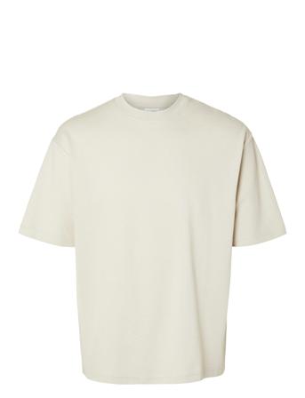 Slhlooseoscar Ss O-Neck Tee Noos Tops T-shirts Short-sleeved Beige Selected Homme
