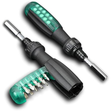 10 i 1 Liten Spärrskruvmejsel med Magnetisk Bits Grön 1st
