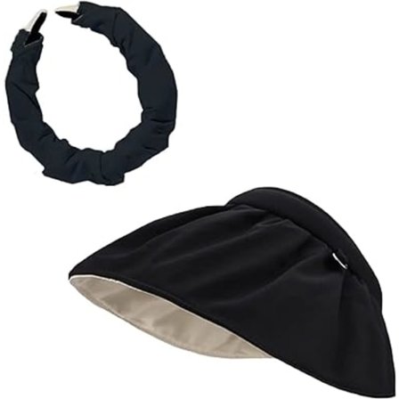 (Svart) Dame Visor, Anti UV Visor Cap, Foldbar Hat, Bred Bremm