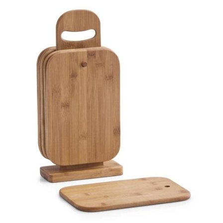 Skärbrädor - ZELLER - 6 stycken - Bambu - Rep-resistant - Stöd ingår