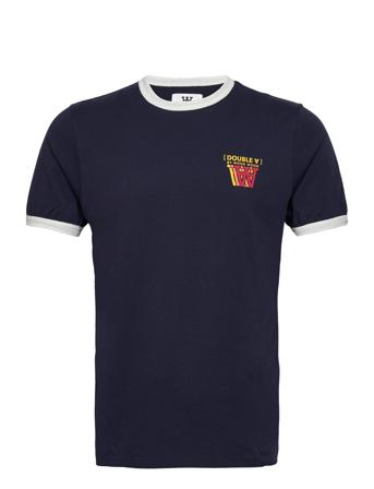 Tom Stacked Logo T-Shirt T-shirts Short-sleeved Marineblå Double A By Wood Wood*Betinget Tilbud