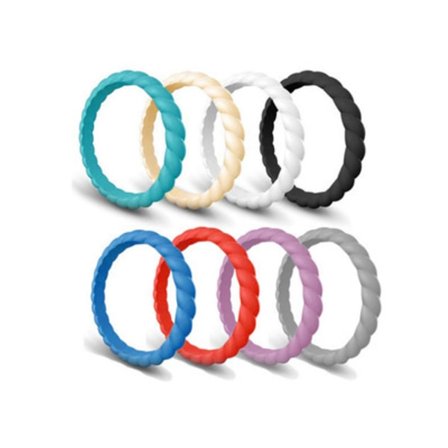 Silikonvigselring för kvinnor, tunn och staplingsbar flätad gummiband, giftfri, hudvänlig 8-pack