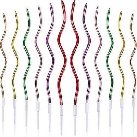 12 st Twistade Födelsedagsljus Långa Spiral Tårtljus Metalliska Tårtmuffinsljus Långa Tunna Spiral Tårtljus