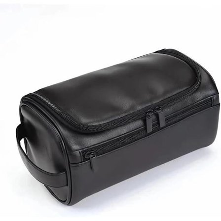 (Sort) Toilettaske - Herre - Læder - Vandtæt - Stor Kapacitet - Sort