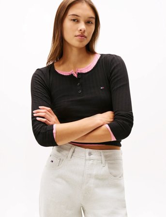 Tommy Jeans Tjw Slim Sh Irregular Rib Ls - Black - L