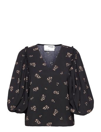 Slfmargunn 3/4 Aop Top Black Selected Femme