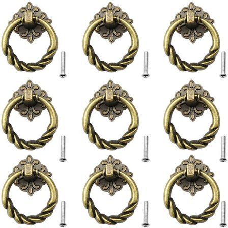 9 st antika dörrknoppar med skruvar retro handtag ringar knopp