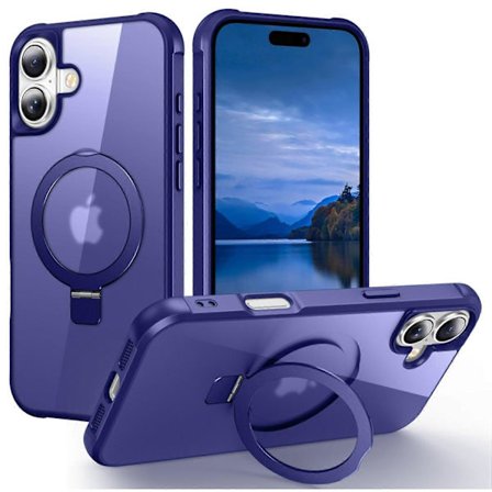 Skal för iPhone 16 Plus Kompatibelt med MagSafe Ringhållare Ställ TPU+PC Telefonskydd - Svart