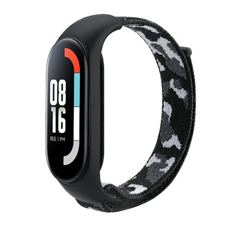 Musta Camouflage Musta Camouflage Camouflage Kudottu ranneke yhteensopiva Xiaomi Mi Band 5/6/7 kanssa yhteensopiva Xiaomi Mi Band 5/6/7 kanssa