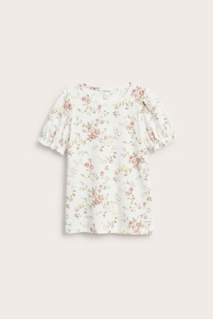 Newbie | Top w kwiaty, z bufiastymi rękawami Offwhite 122/128 | Offwhite