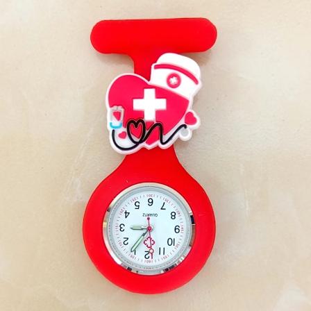 Tegneserie Søde Unisex Hospital Medicinsk Sygeplejerske Læge Solid Silikone Brosche Pins Hæng FOB Lomme Gaver Ure Ur Red B