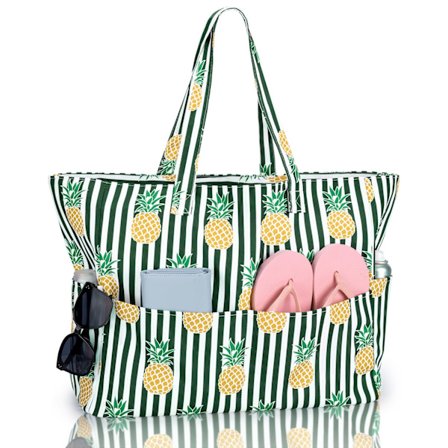 Strandtaske til kvinder, stor vandtæt tote med lynlåslommer - Sandtæt svømmetaske til pool, ferie & rejse essentia1s