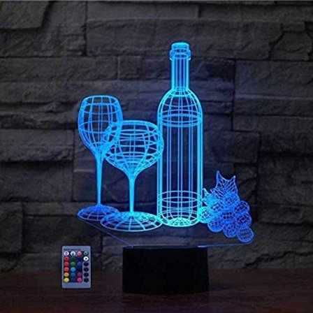 3D Punainen Viinilasi Punainen Viini Yövalo USB-Virralla Kosketuskytkin Kaukosäädin LED-Sisustus 3D-Lamppu 7/16 Väriä Vaihtuva Lasten Lahja Joulu Xma